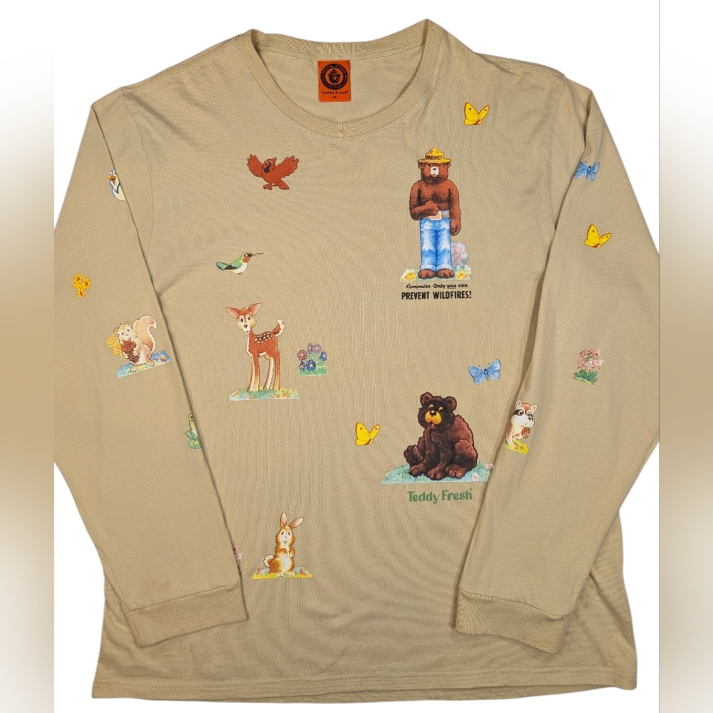 SALE!!  Teddy Fresh X Smokey Bear 2XL cotton, long sleeve T-shirt w/ critters. - Picture 10 of 15